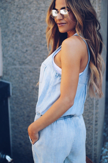 Camila : Tuta casual in denim con gilet