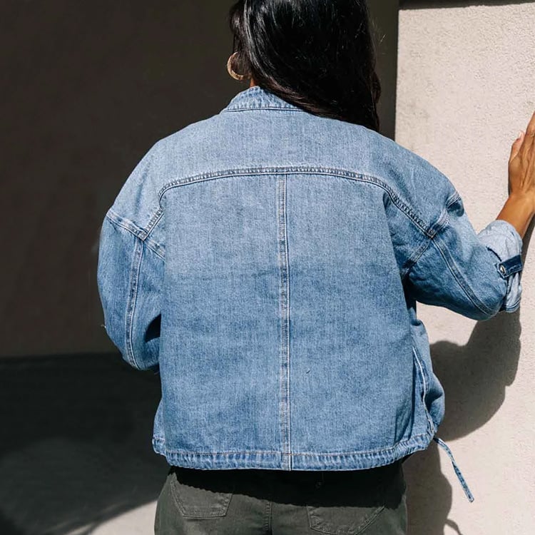 Camila : Giacca donna in cotone denim con coulisse e vestibilità ampia