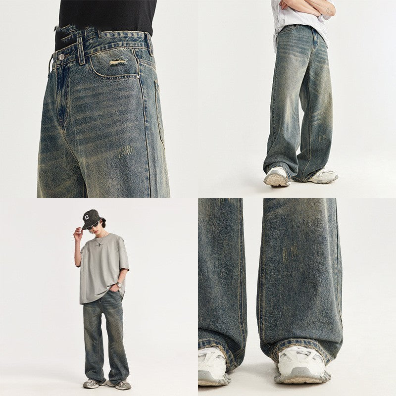 Evandyr | Jeans baggy a gamba larga con effetto sfrangiato e baffi rétro