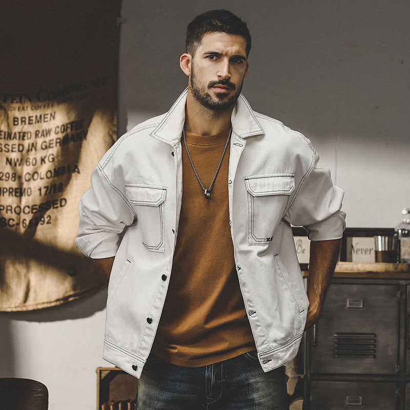 Leo | Giacca uomo in denim bianco con tasche e bottoni