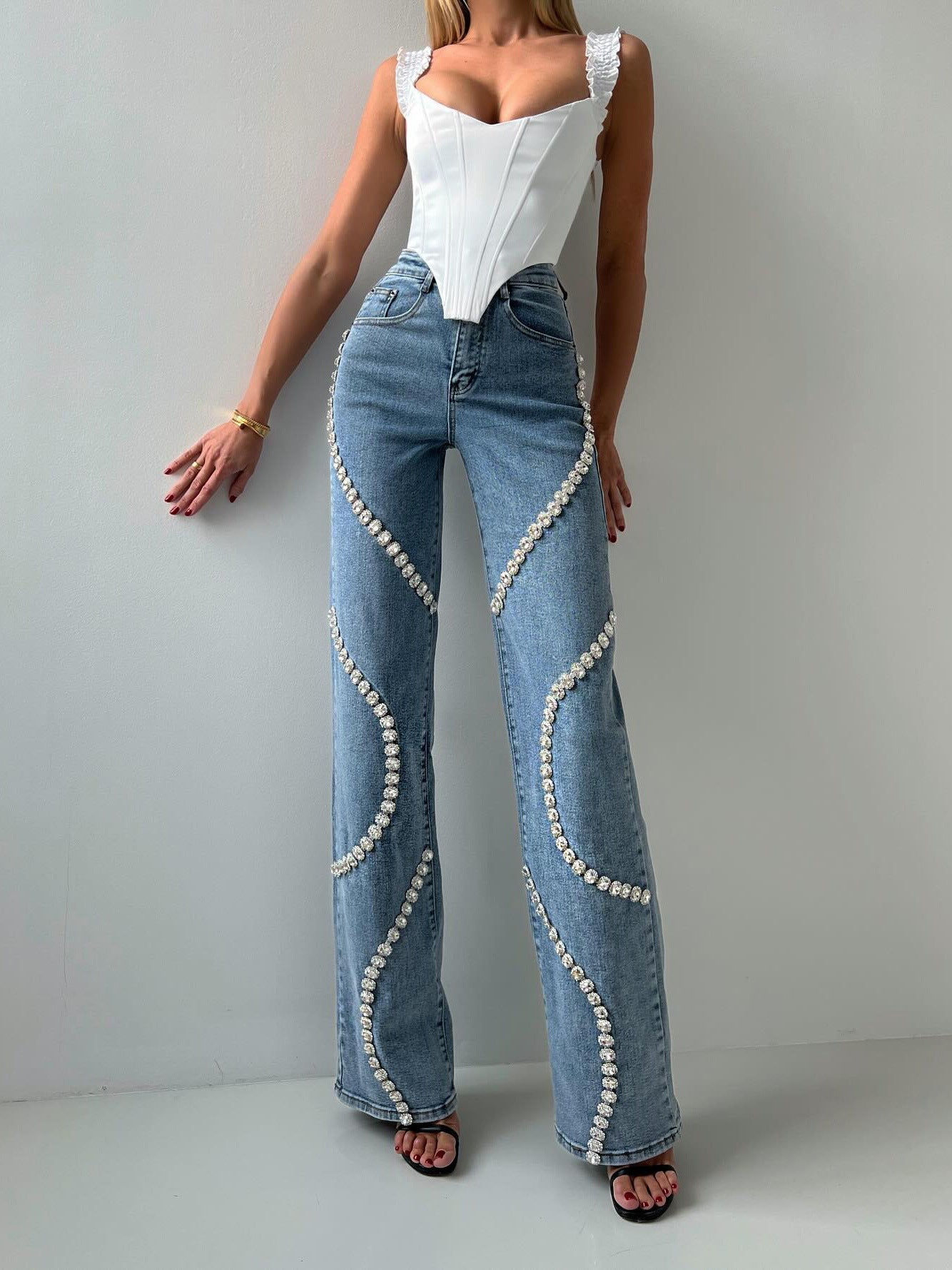 Ana | Jeans da donna larghi e dritti con dettagli in strass