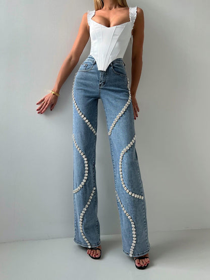 Ana | Jeans da donna larghi e dritti con dettagli in strass